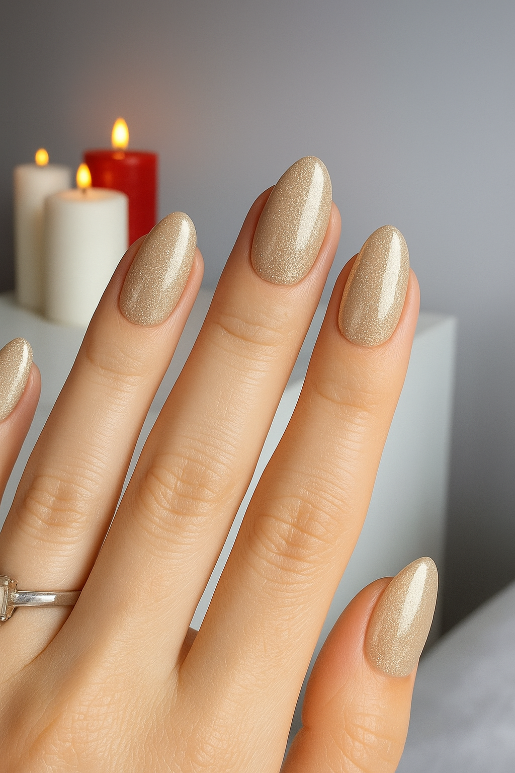 Nude Glitter Almond Nails