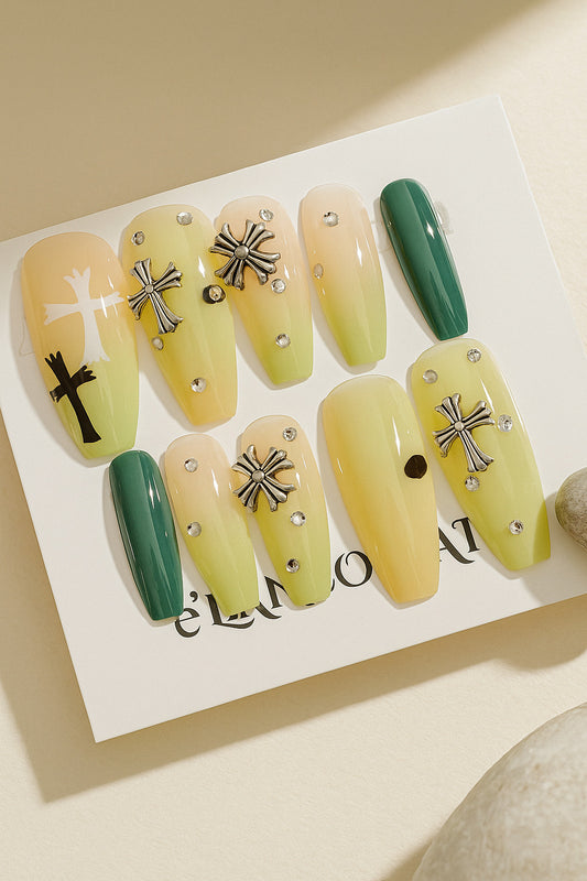 3D Cross Gold Nail Art