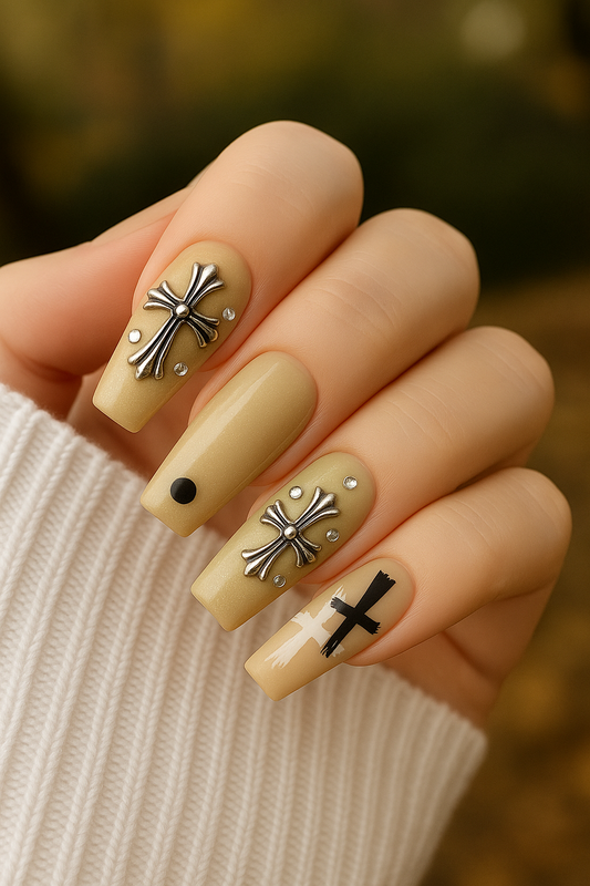 3D Cross Gold Nail Art