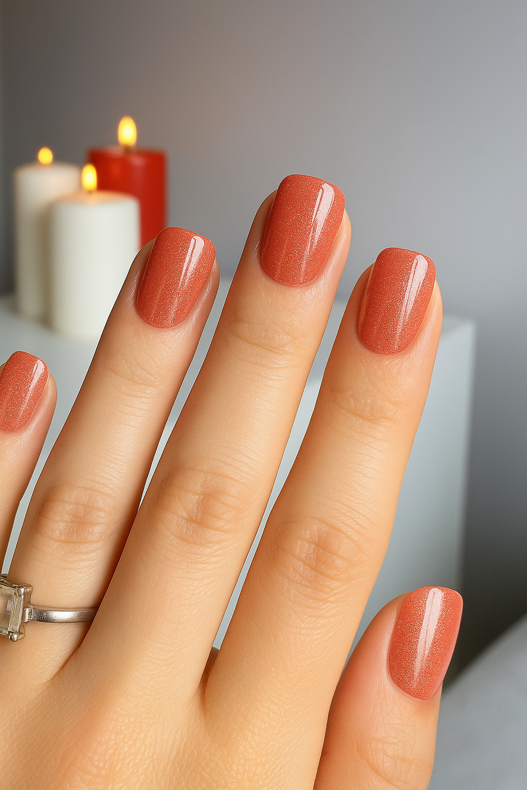 Sparkly Coral Nail