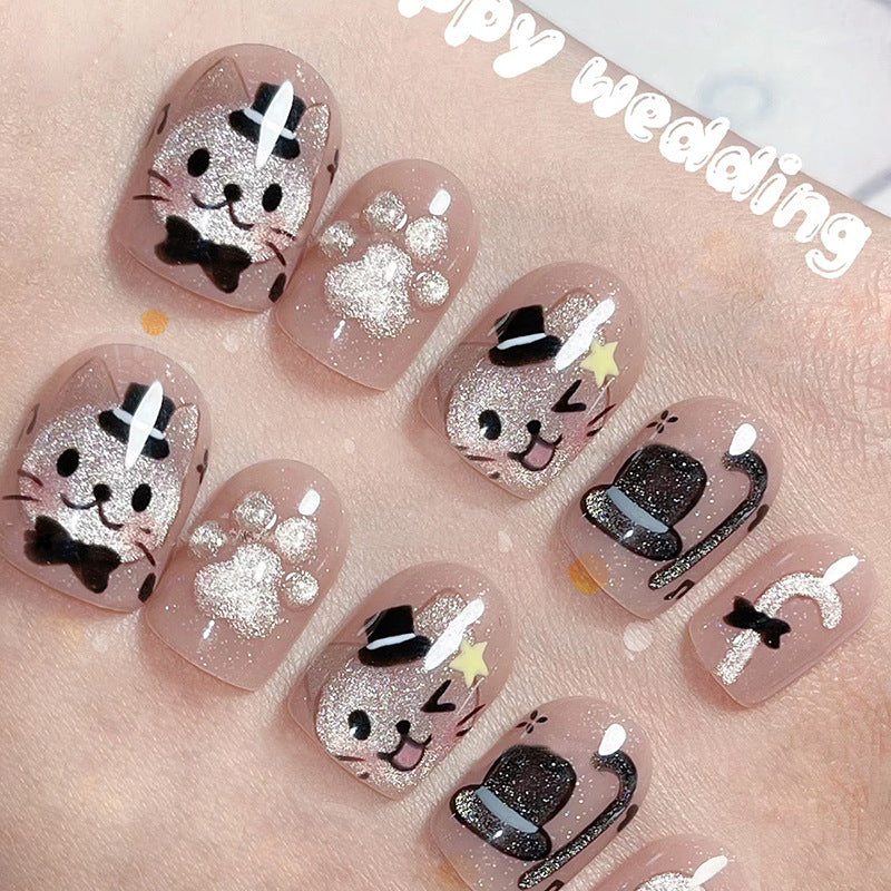 Cat Party nails featuring playful cat-themed designs with colorful paw prints and festive accents, perfect for animal lovers.