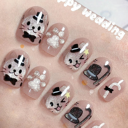 Cat Party nails featuring playful cat-themed designs with colorful paw prints and festive accents, perfect for animal lovers.