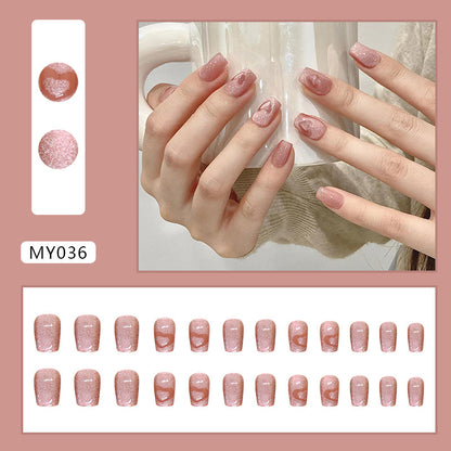 Elegant Love Heart Cat Eye nails with a delicate cat eye effect and subtle heart accents, perfect for a sweet and feminine style.