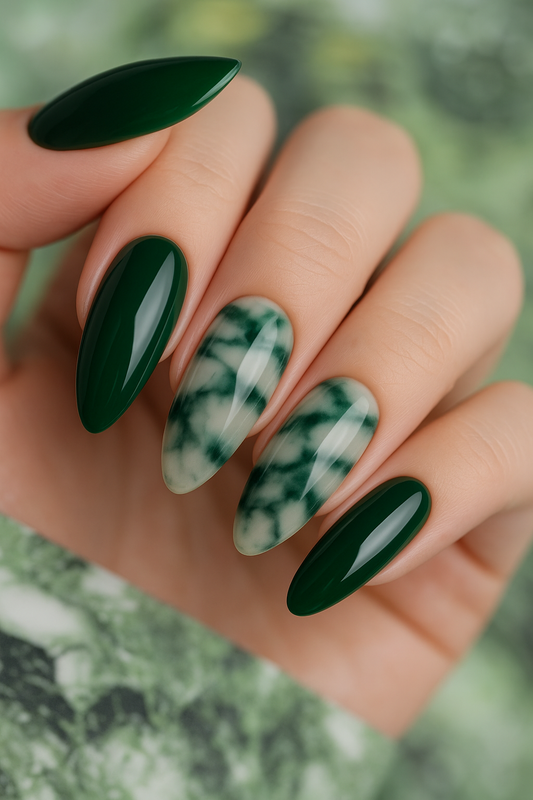 Marbel Green press on nails