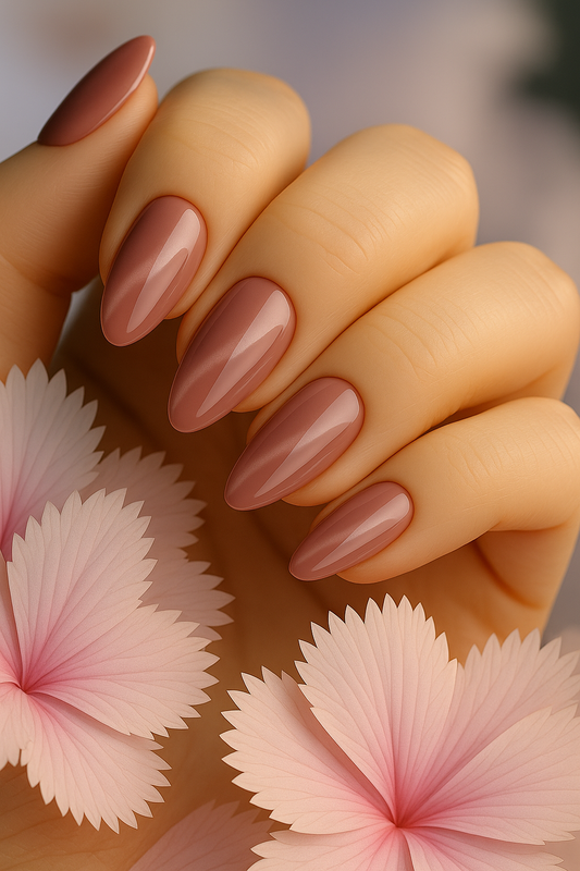 Rose pink cat-eye press-on nails with chrome effect by eLanto Nails Pakistan