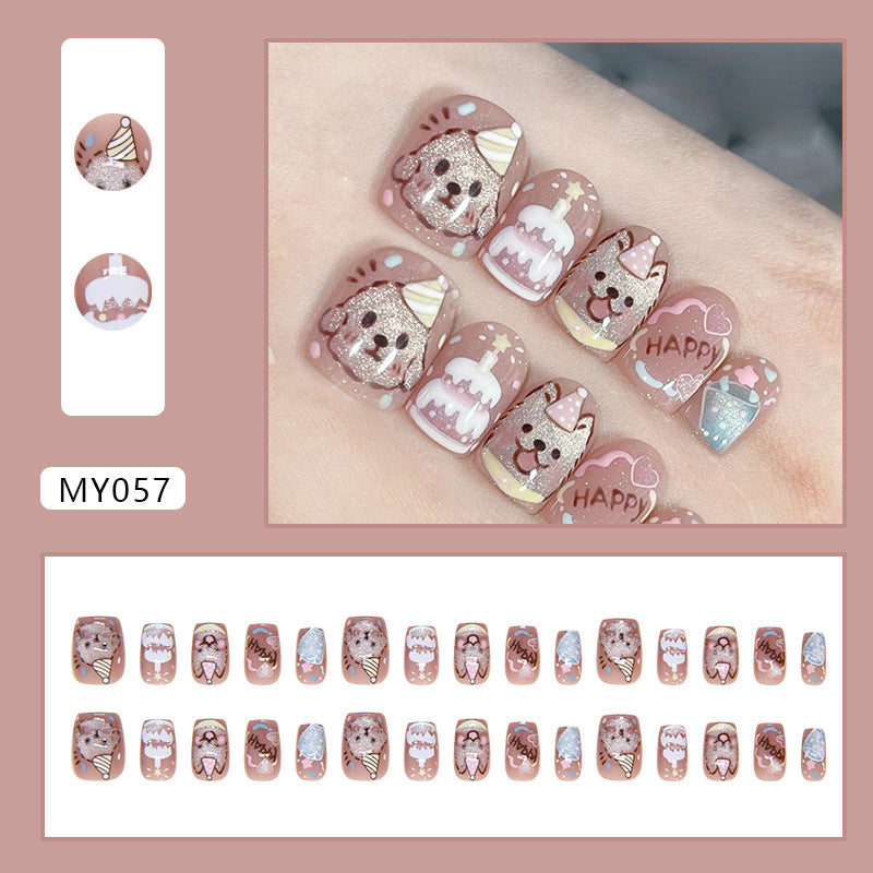 "Cute 'Puppy Party' nails featuring adorable puppy graphics."