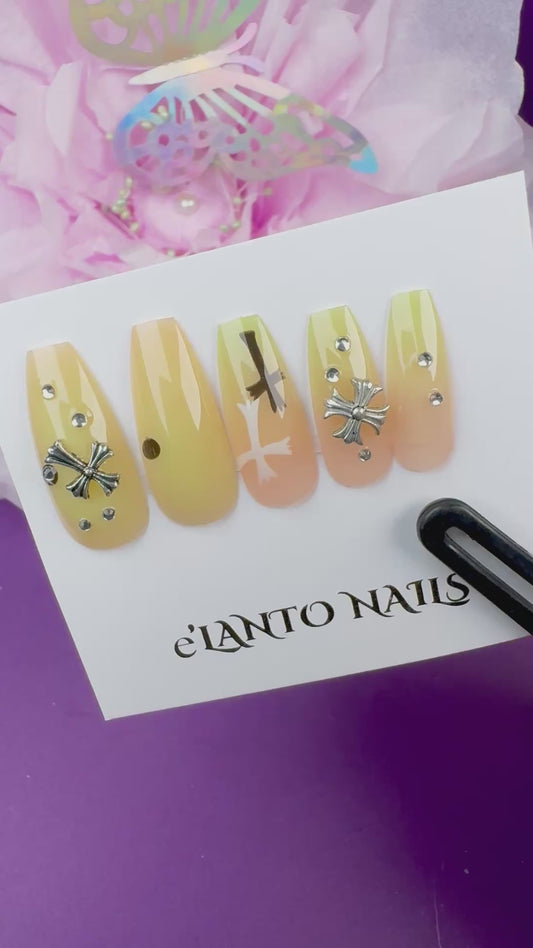 3D Cross Gold Nail Art